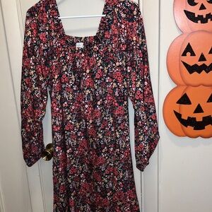 MUDPIE Floral Babydoll Dress Multicolored Floral Long Sleeves Medium